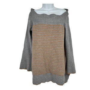 Anthropologie Gray Striped ELISE Ribbed Off Shoulder Sweater Size L